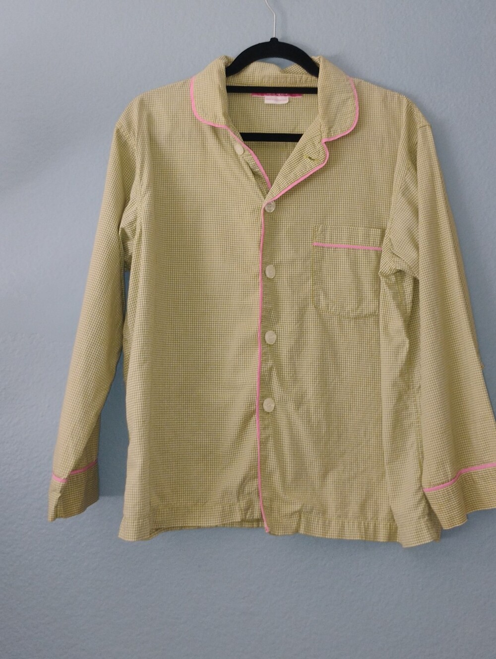 kate spade Pale Yellow Micro-Check Pajama Top with Pink Piping